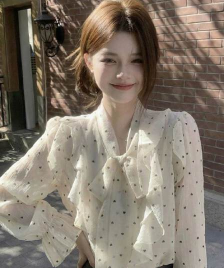 원본 쉬폰 원단 있음 네리 프릴 셔츠 티셔츠 여성 가을 여름 한 부서 나비 매듭 고급 센스 맨위