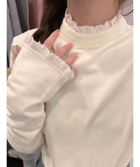 2026 반년 터틀넥 De 플러시 보온 기본 셔츠 여성 가을 몸매 가꾸기 슬림해 보이는 긴팔 티셔츠 디자인 센스 레이스 맨위