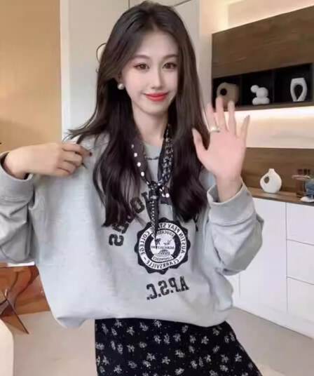 2026 가을 21 순면 210 그램 순면 가을 의상 긴팔 티셔츠 여성 루즈핏 맨위 프린트