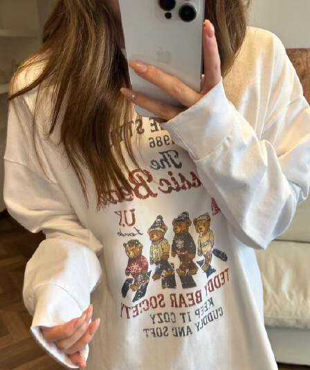 210 그램 21 이후 패키지 칼라 프린트 가을 뭉치 구두 긴팔 티셔츠 여성 루즈핏 순면 라운드 넥 맨위