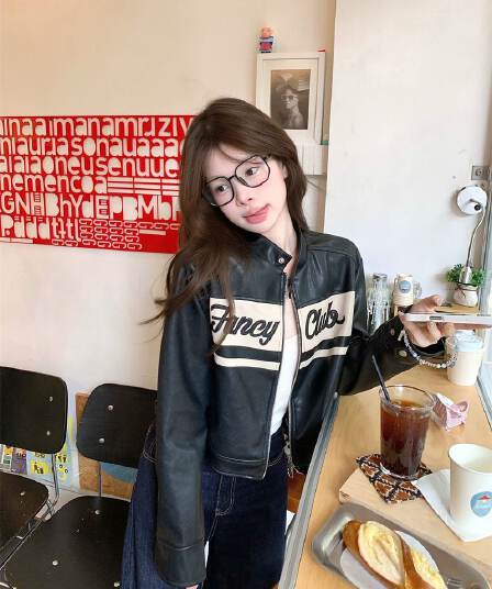pphome 검정색 레트로 오토바이 쇼트 스타일 가죽 재킷 재킷 가을 작은 키 다용도 캐주얼 pu 가죽 자켓 맨위