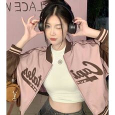 批发美式复古国潮拼接撞色短款棒球服秋冬2026长袖休闲慵懒学院外套女