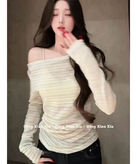 원본 은 실크 천 사이즈 충분히 추가 핏 스타일 충분하다. 루즈핏 슬림해 보이는 비스듬한 어깨 스트라이프 자외선 차단 블라우스