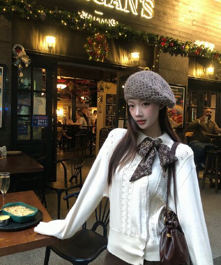 레드 맨 파빌리온 니트 오픈 가디건 여자 2026 새로운 겨울 착용 가져 가라. 디자인 센스 맨위 작은 대중 한 부서 스웨터 코트