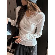 批发250克2*2舒舒肤绒v领蕾丝<b class='q'>打底衫</b>女春秋冬<b class='q'>加绒</b>长袖T恤德绒
