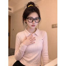 批发官图<b class='q'>特价</b>210克提花长袖t恤打底衫女春秋新款设计韩版系POLO领上衣