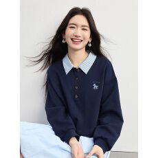 批发官图<b class='q'>特价</b>大码女装200斤薄款卫衣女装春秋新款刺绣POLO领新款上衣