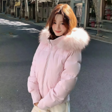 小海鸥收腰短款大毛领冬季新款粉色羽绒服女2026巨好看的冬装外套