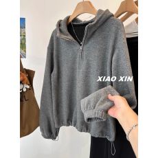 批发【德绒复真超】特大码300斤拉链连帽套头加绒卫衣<b class='q'>女</b>帽衫上衣冬