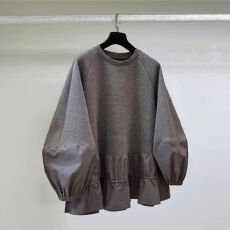 批发2026秋【原版面料】特大码300斤慵懒风荷叶边拼接卫衣女宽松上衣