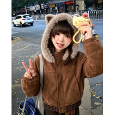 批发2026冬季猫耳朵棉服大毛领连帽派克服<b class='q'>羽绒服</b>cleanfit美式情侣外套