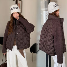 实拍羽绒棉服女短款简约宽松大码2026拼接针织袖轻薄外套棉衣