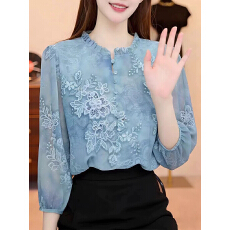 批发2026秋款，雾霾蓝法式立体花卉<b class='q'>大码</b><b class='q'>女装</b>