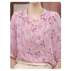 批发2026妈妈装<b class='q'>夏季</b>新款粉色碎花雪纺衫遮肉显瘦又减龄