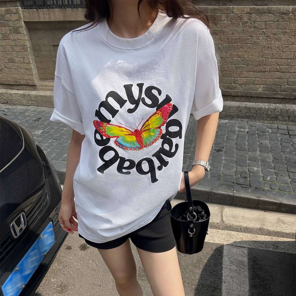 官图 21支纯棉-210克100%棉 夏装慵懒宽松卡通印花短袖T恤韩系