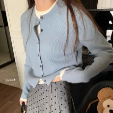 批发尺寸现货2025秋冬新款圆领假两件针织<b class='q'>衫</b>早春撞色设计感短款上衣