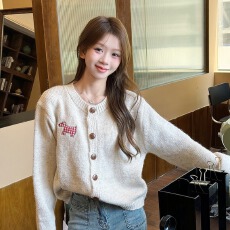 批发小狗贴布糖果色甜美开衫毛衣2025秋季新款<b class='q'>外套</b>多色<b class='q'>森女</b>