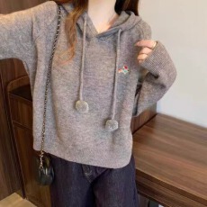 批发实拍2025秋冬新款<b class='q'>胖</b>mm<b class='q'>大码</b>女连帽刺绣软糯保暖针织上衣毛衣