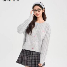 批发JAMUUS新款韩系粗麻花<b class='q'>刺绣</b>针织开衫女士秋冬学院风百搭外套<b class='q'>上衣</b>