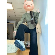 批发美式弧形针织衫女内搭打底设计感小众上衣秋冬短款修身小个子毛衣