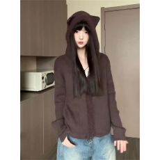 批发<b class='q'>可爱</b>甜妹小熊耳朵连帽针织毛衣女2025秋冬季宽松显瘦上衣