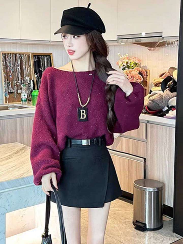 Korean Leisure Style Loose Shoulder Soft and Chewy Women's Sweater 2025 Autumn/Winter New Arrival Versatile Personality Long-Sleeve Knit Top