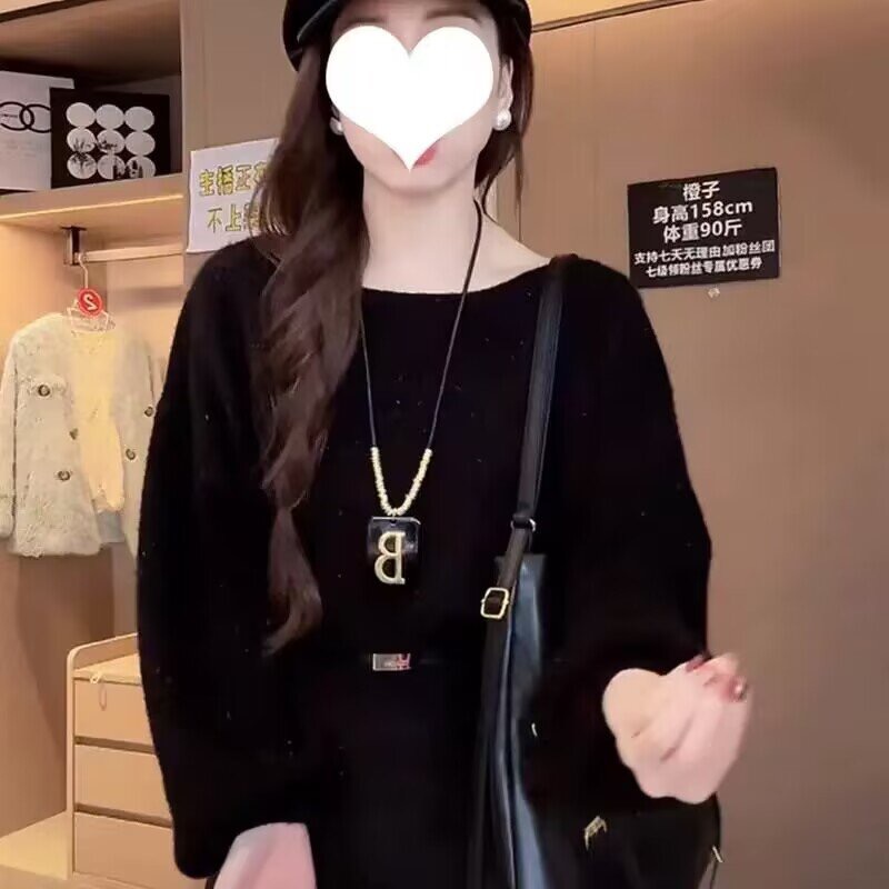 Korean Leisure Style Loose Shoulder Soft and Chewy Women's Sweater 2025 Autumn/Winter New Arrival Versatile Personality Long-Sleeve Knit Top