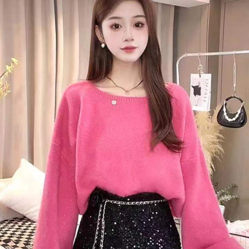 Korean Leisure Style Loose Shoulder Soft and Chewy Women's Sweater 2025 Autumn/Winter New Arrival Versatile Personality Long-Sleeve Knit Top
