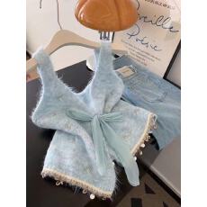 批发好显气质~法式风重工刺绣蝴蝶结亮片针织马甲女秋季叠穿无袖坎肩