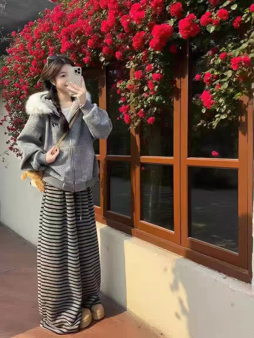 Lined Size 46 Detachable Wool Hoodie Women's Cotton and Polyester Blended Sweatshirt