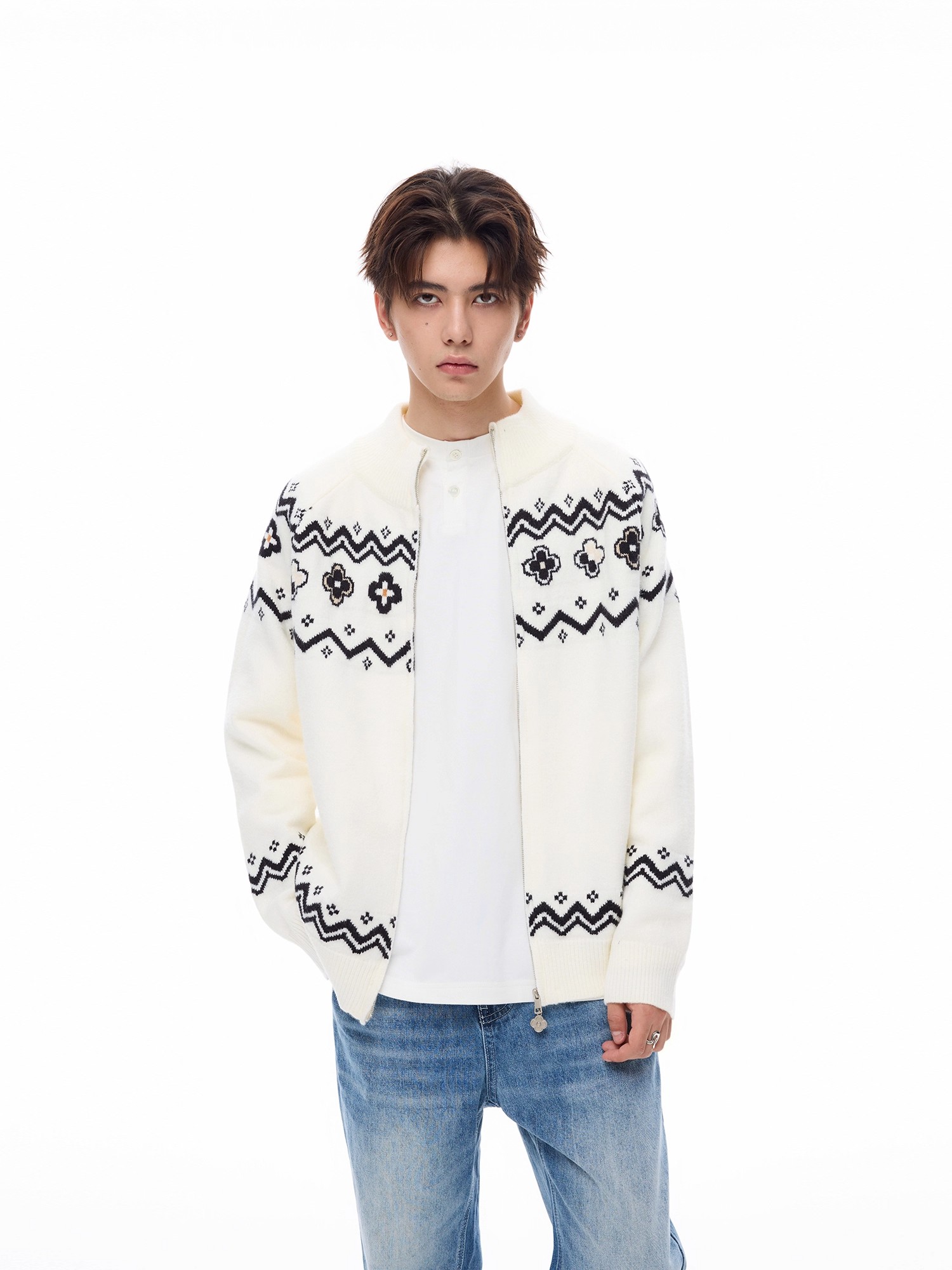 Fair Isle Ethnic-Style Floral Loose and Relaxed Cardigan Sweater for Men and Women—Autumn/Winter