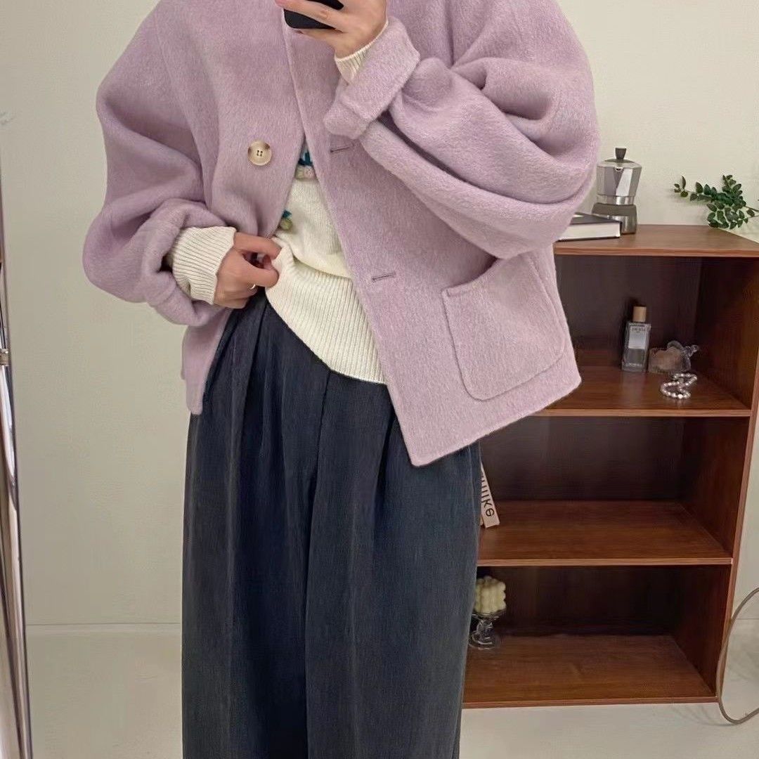 2025 Autumn/Winter New Korean Style Youthful Crew Neck Cartoon Dog Matching Accessories Embroidered Cardigan Warm Sweater Coat