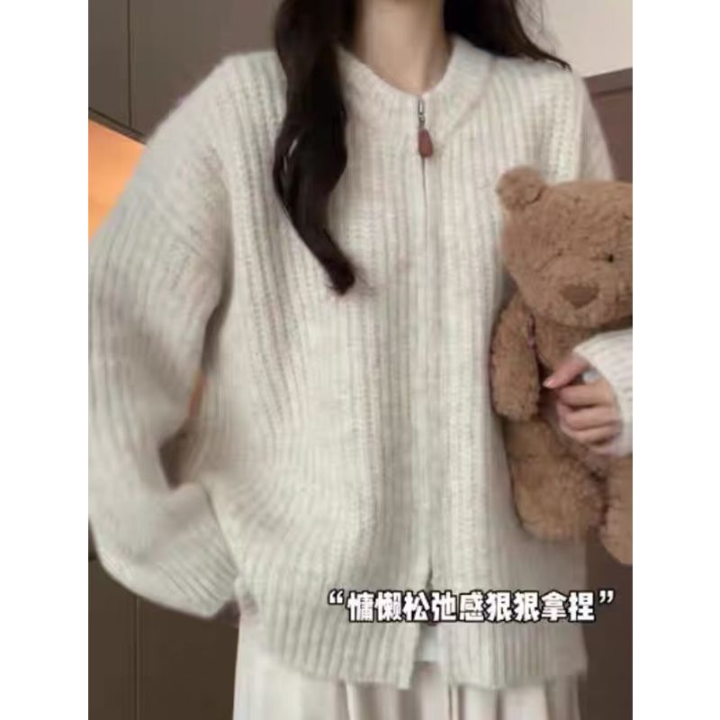 Korean Leisure Style Zipper Sweater for Women - Autumn/Winter 2025 New Arrival - High-End Knit Cardigan - Thick Outerwear for Petite Women