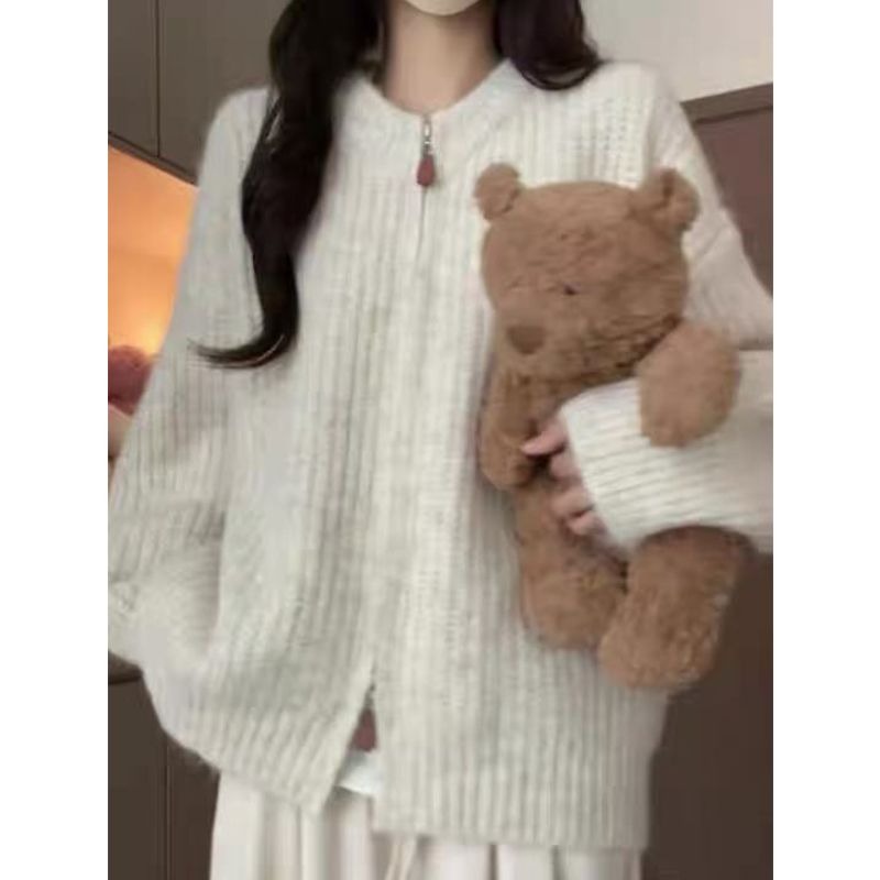 Korean Leisure Style Zipper Sweater for Women - Autumn/Winter 2025 New Arrival - High-End Knit Cardigan - Thick Outerwear for Petite Women