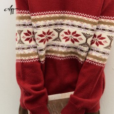 批发圣诞红费尔岛毛衣女冬季提花氛围感针织衫学院风上衣