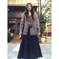 复古紫色中长款针织开衫软糯毛衣慵懒高级感外套女秋冬季新款上衣