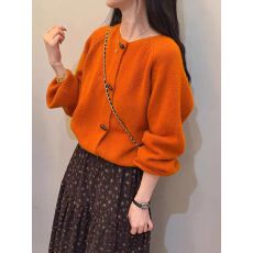 已出货欧洲站牛角扣针织开衫秋季通勤减龄休闲单排扣毛衣外套