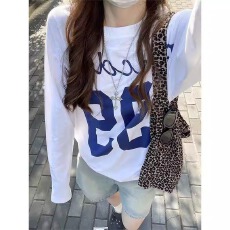 官图 21支纯棉-210克100%棉 春装长袖T恤女宽松上衣印花