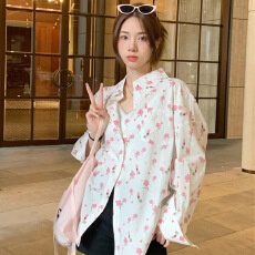官图实价 四面弹 韩版休闲碎花衬衫日常女上衣宽松长袖衬衣外套