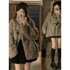 批发冬季新款仿泰迪羊羔毛外套女加厚韩版翻领牛角扣夹棉皮草保暖上衣