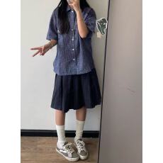 批发蓝色泡泡纱格子短袖<b class='q'>衬衫</b><b class='q'>男</b>夏季薄款美式潮牌cleanfit格纹<b class='q'>衬衣</b>外套