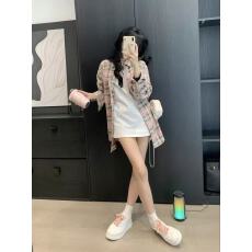 批发实价粉色撞色艺术感<b class='q'>格子衬衫</b>外套女春秋季设计感小众做旧情侣衬衣