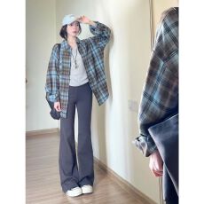 批发原版面料腊肠狗刺绣<b class='q'>格子衬衫</b>女2025春秋宽松百搭小众叠穿上衣外套