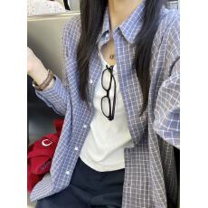 批发早秋款韩系简约拼接<b class='q'>格子衬衫</b>女宽松休闲百搭上衣