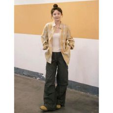 批发原版面料实价 黄色纯棉<b class='q'>格子衬衫</b>女内搭叠穿打底上衣宽松显瘦衬衣