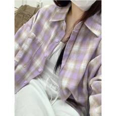 批发美式甜美<b class='q'>格子衬衫</b>女春季新款设计感小众衬衣外套长袖上衣服开衫潮