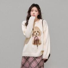 高级感穿搭温柔风奶fufu软糯大码宽松秋冬内搭外穿印花针织毛衣女