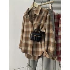 批发加厚磨毛<b class='q'>格子衬衫</b>女2025新款日系设计感复古宽松洋气叠穿衬衣外套