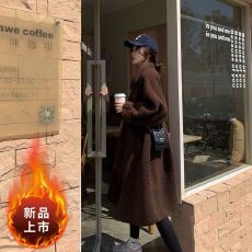 批发2025秋冬新款时尚韩版羊羔毛外套女大衣ins中长款外套咖色上衣冬
