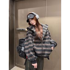 批发原版面料做法 慵懒风撞色条纹连帽长袖卫衣百搭宽松显瘦休闲上衣